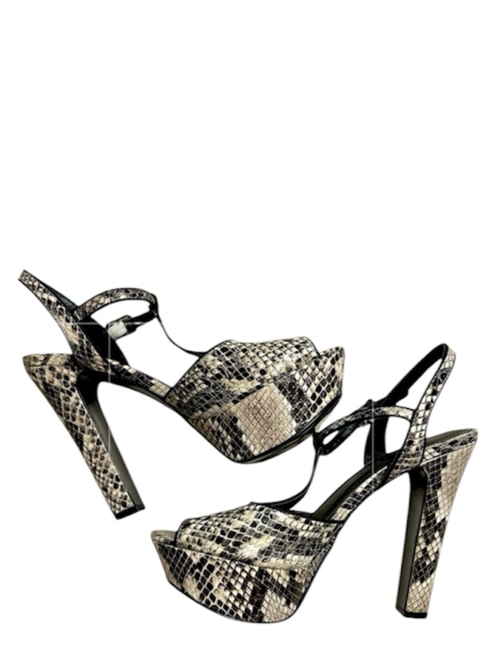 BCBGeneration Snakeskin Print Slingback 5” Platform Heels